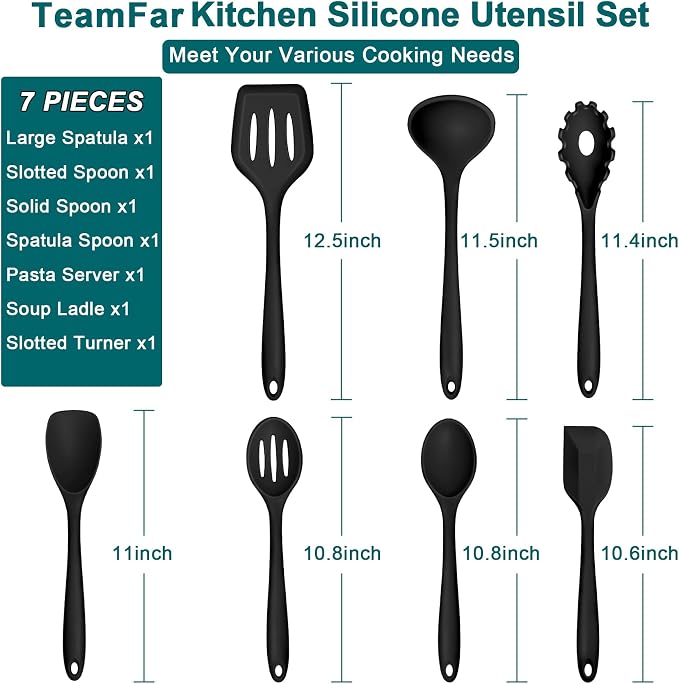 TeamFar Silicone Cooking Utensil Set of 7, Healthy & One-Piece, Anti-Heat & - Image 2