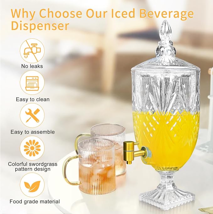 1.3 Gallon Glass Drink Dispenser, Glass Beverage Dispenser - Image 5