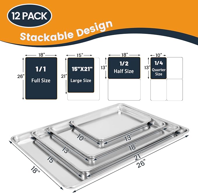 12 Pack Half Size Baking Sheet Pan, Aluminum Commercial Cookie Sheet Pan - Image 7