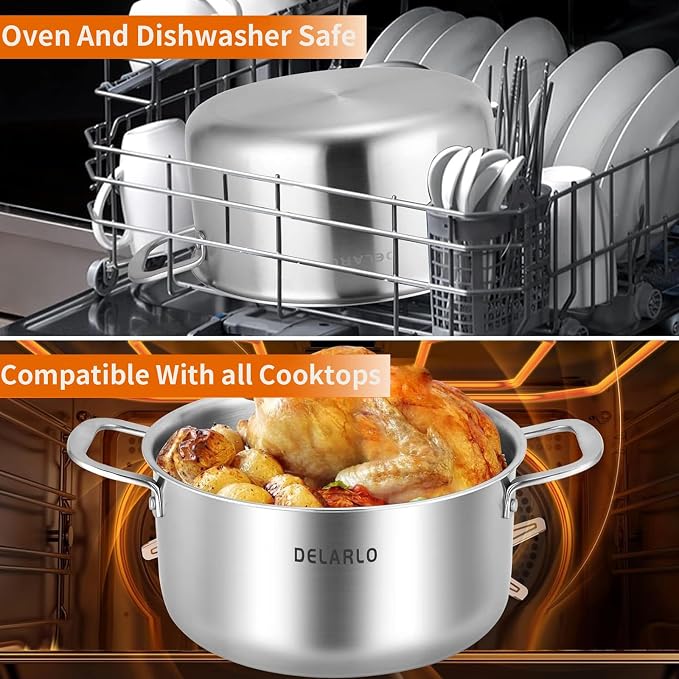 DELARLO Tri-Ply Stainless Steel 6QT Pot - Image 6