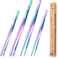 4 Pcs Fine Long Tweezer Tongs Professional Rainbow, Sea food and BBQ by BUNDLEPRO