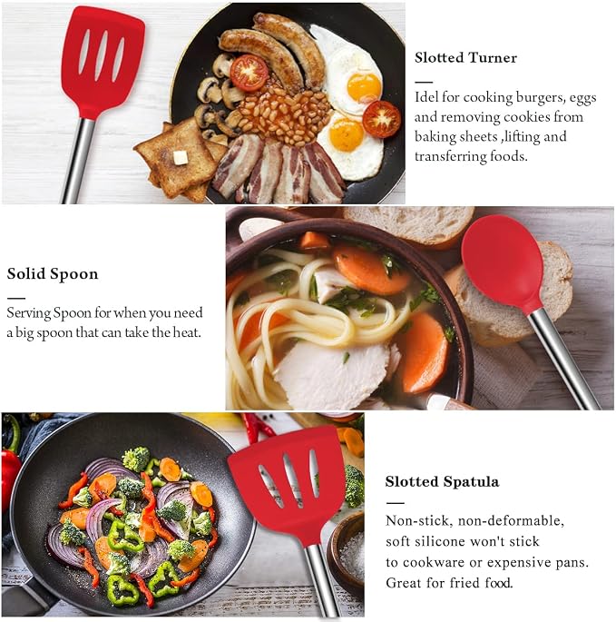 Silicone Cooking Utensil Set, Kitchen Utensils 26 Pcs Set, Non-stick Heat - Image 6