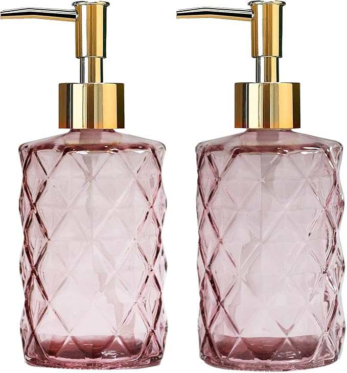 Glass Soap Dispenser with Gold Plastic Pump, 12oz Refillable Liquid Hand Soap by YYTSGG