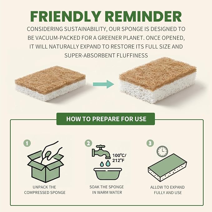 Metflavor 12 Pack Natural Kitchen Sponges, Biodegradable Non-Scratch Cellulose - Image 7