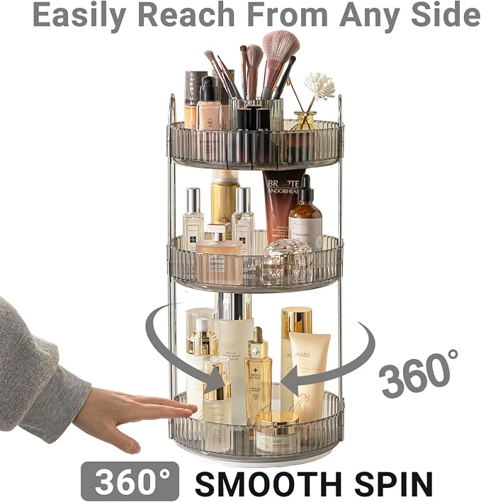 Asayuee 360 Rotating Makeup Organizer, 3 Tier Large Capacity Make Up Organizers - Image 3
