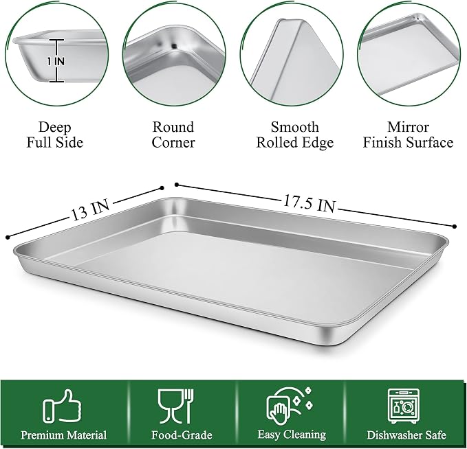 P&P CHEF 17.5 Inch Baking Sheet and Rack Set, Stainless Steel Cookie Sheets - Image 2