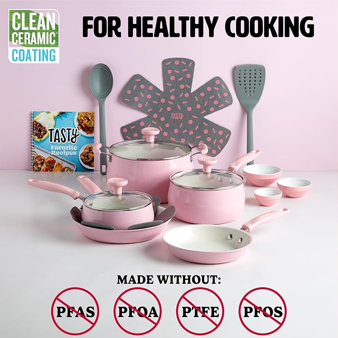 Tasty Clean Ceramic Non-Stick Aluminum Cookware Set, Tempered Glass Lid - Image 3