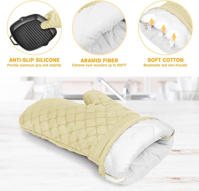 6 Pcs Oven Mitts and Pot Holders, 500℉ Heat Resistant Oven Mitts - Image 3