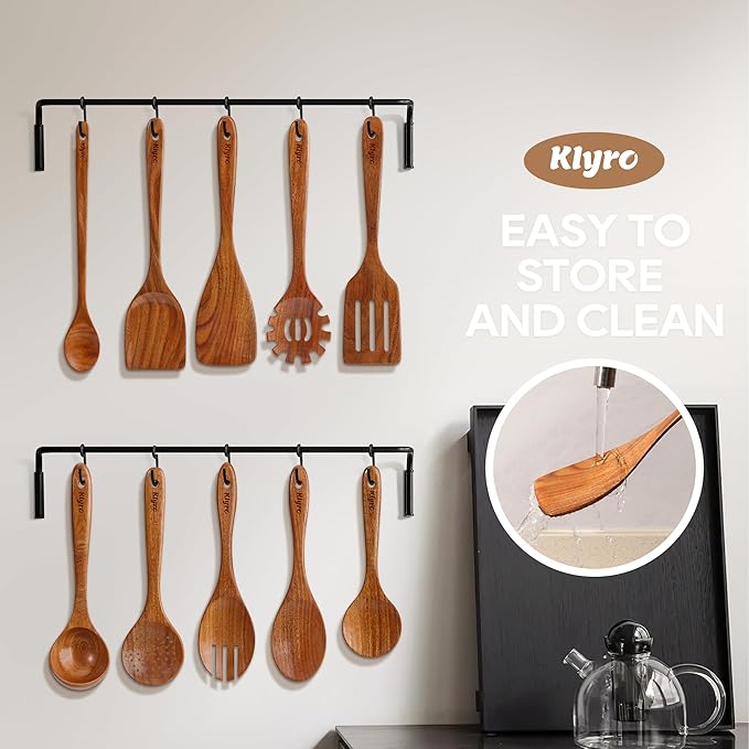 Teak Wooden Cooking Utensils Set, 10 Piece Premium Kitchen Cookware, - Image 5