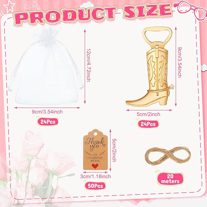 Meanplan 99 Pcs Cowboy Boot Bottle Opener Set Cowgirl Western Derby Wedding - Image 2