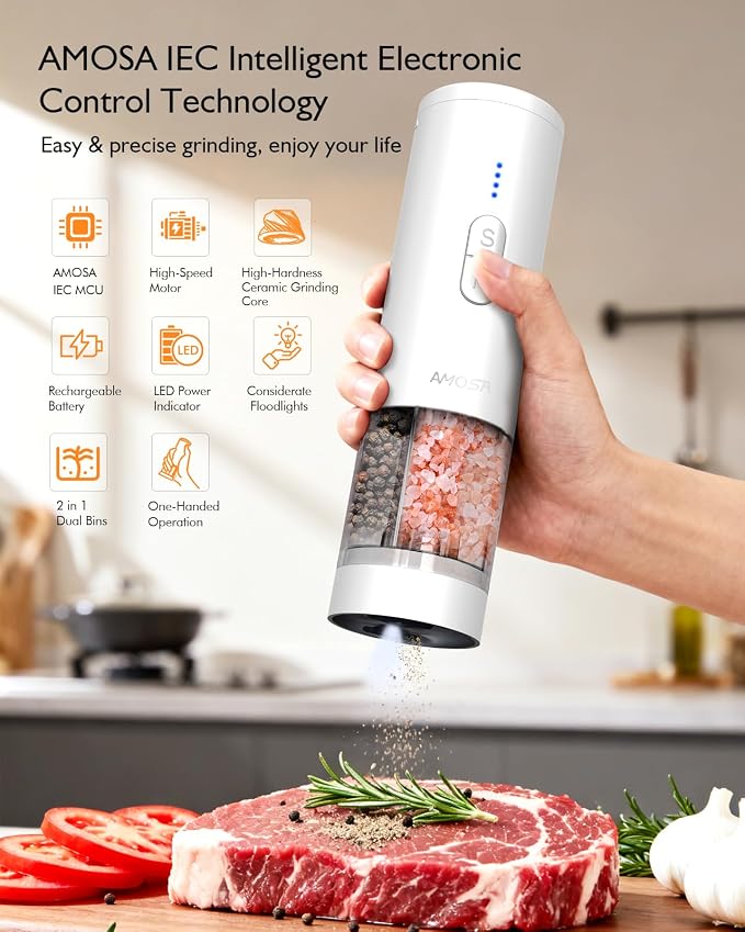 Electric Salt and Pepper Grinder Set, 2 in 1 Dual Bins USB Rechargeable - Image 2