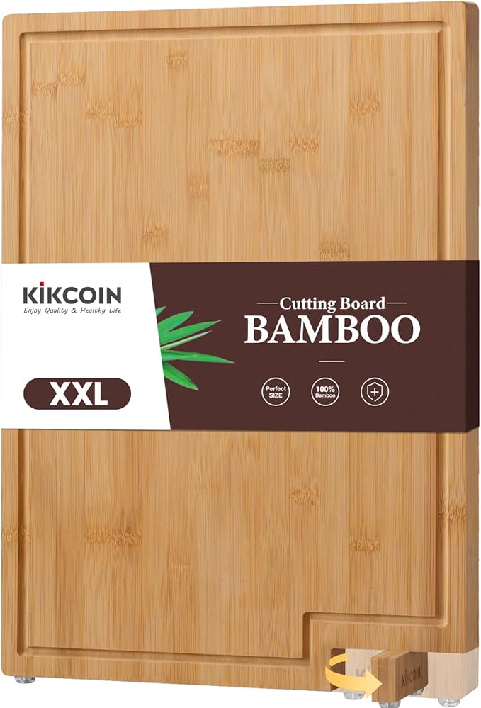 Kikcoin Bamboo Cutting Boards for Kitchen, 2XLarge Wood Cutting Board by Kikcoin