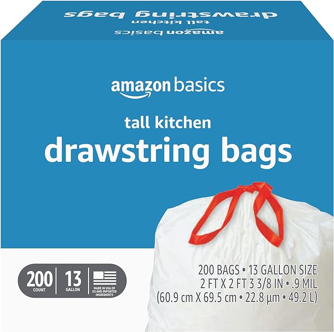 Amazon Basics Tall Kitchen Drawstring Trash Bags, 13 Gallon by AmazonBasics