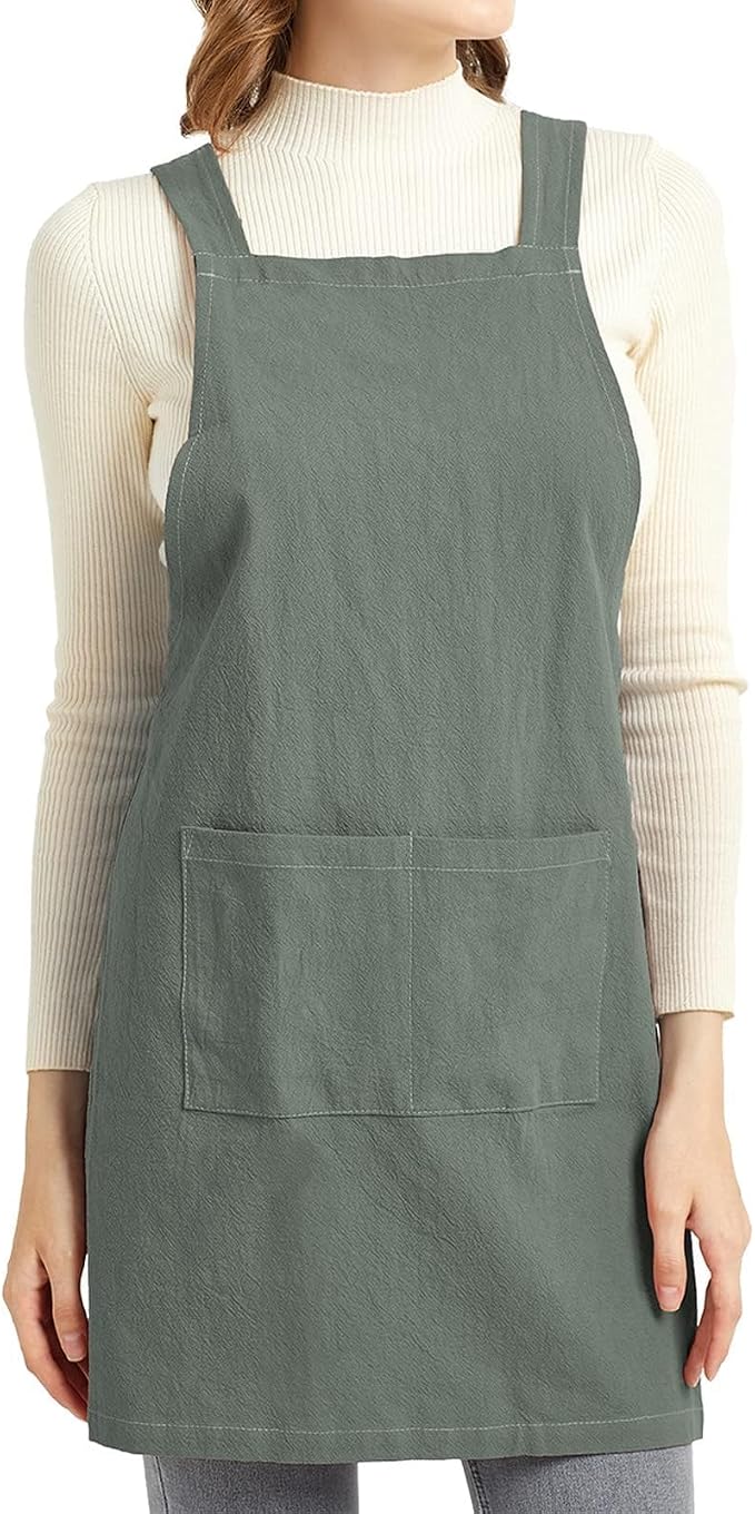 ELEZAY Aprons for Women with Pockets Plus Size Comfort Cross Back No Tie Cotton by ELEZAY