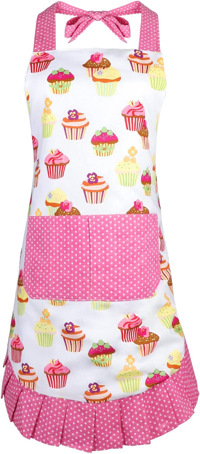G2PLUS Aprons for Women with Pockets, 29 x 21 Inch Extra Long Ties Cupcake Apron by G2PLUS