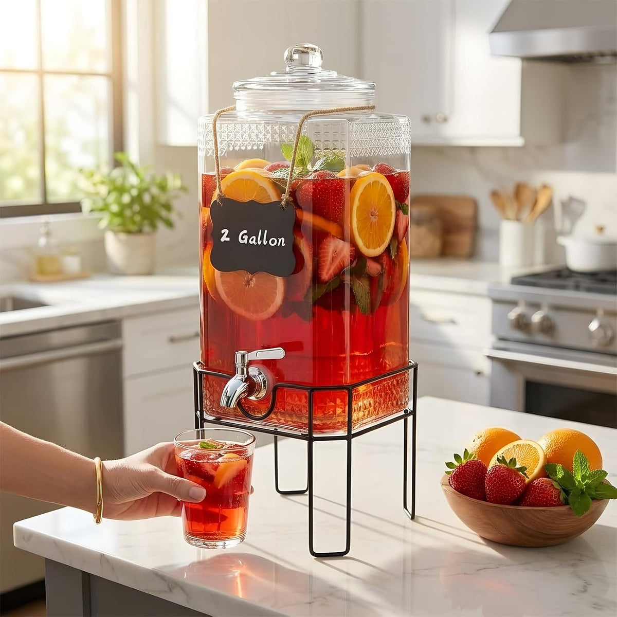 2 Gallon Glass Drink Dispenser, Drink Dispensers for Parties, Beverage