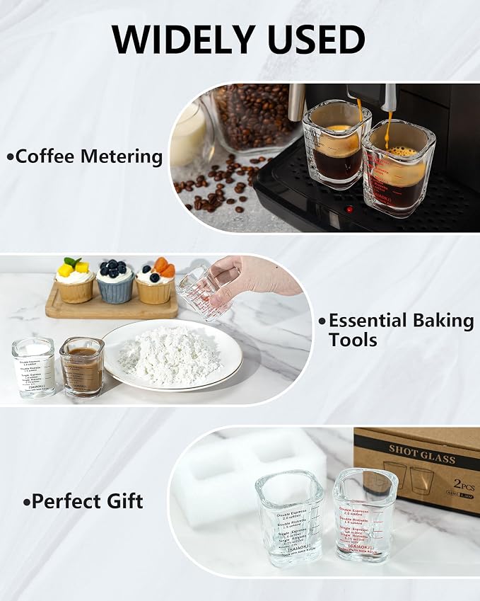 Shot Glasses Measuring Cup Set 2PACK Espresso Shot Glasses Liquid Heavy Glass - Image 3