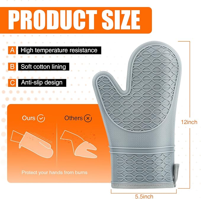 Silicone Oven Mitts, Heat Resistant 2PCS Oven Mitts - Image 2