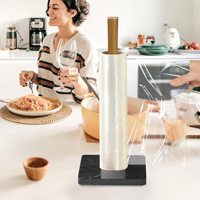 Buruis Wood Paper Towel Holder, Marble Base Modern Decorative Countertop - Image 8