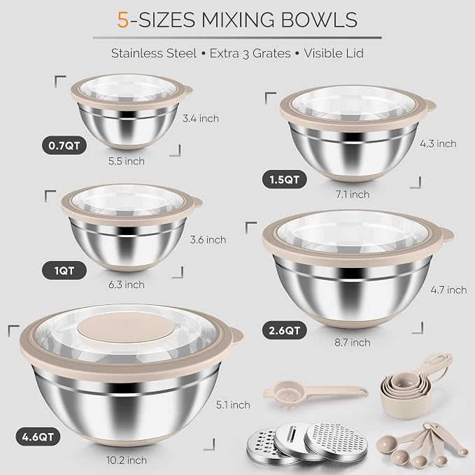 HaWare Mixing Bowls, 24-Piece Stainless Steel Salad Serving Bowl - Image 2