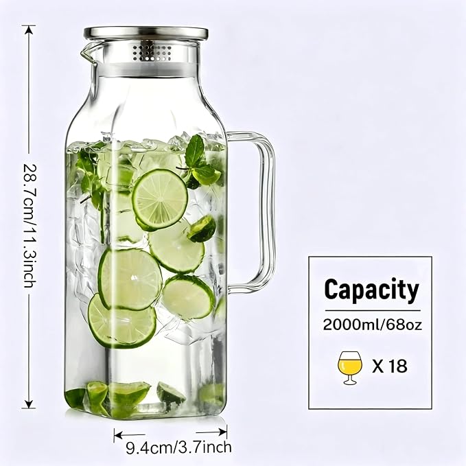 2 Pack 2 Liters/68 oz Square Glass Pitcher - Image 2