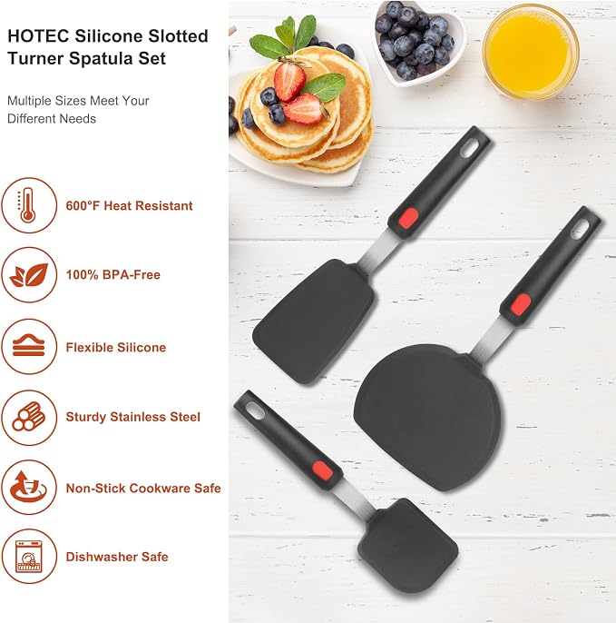 Hotec Silicone Spatula Turner for Nonstick Cookware, Cooking Spatulas 600°F - Image 7