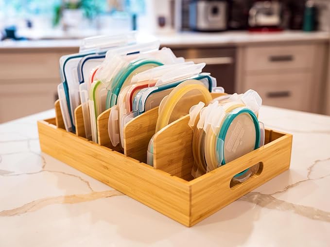 Umilife Extra Large Kitchen Cabinet & Drawer Organizer, Bamboo Lid Holder - Image 5