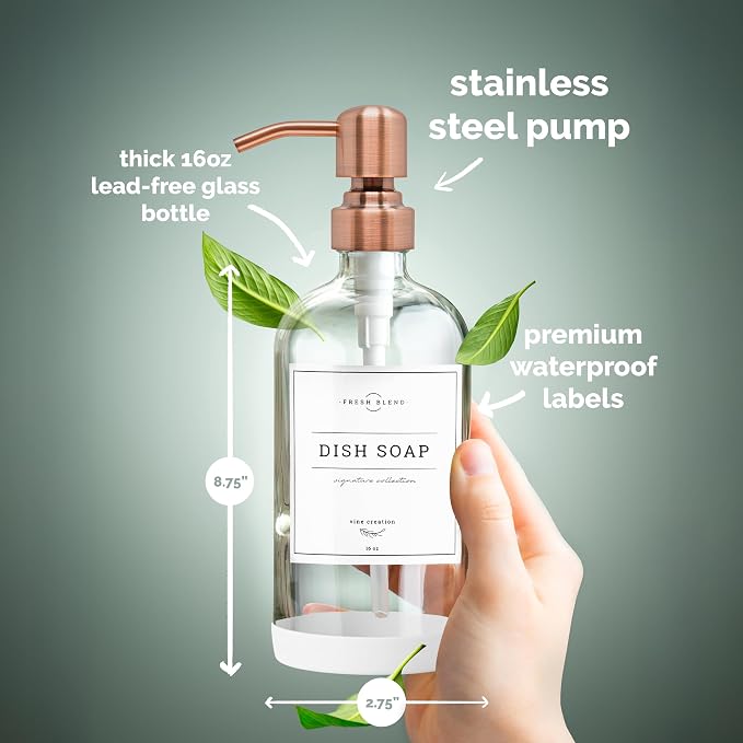 Vine Creations Clear Glass Soap Dispenser, 2 Pack Kitchen Soap Dispenser Set - Image 6