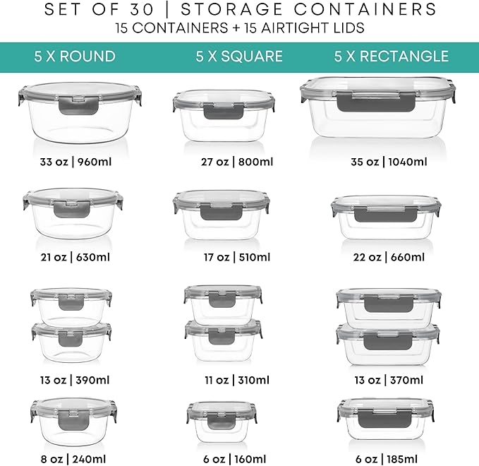 Razab 30 PC Glass Food Storage Containers - Image 2