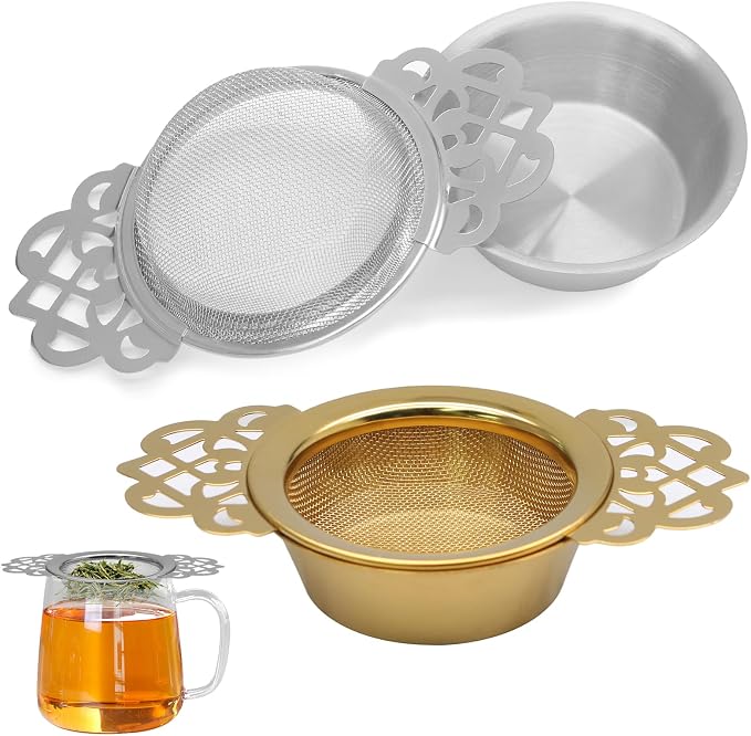 2 Pack Tea Strainers with Drip Bowls Stainless Steel Mesh Tea Infusers Loose by PHITUODA