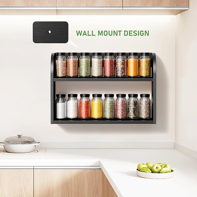 ROMGUAR CRAFT 2 Tier Bamboo Spice Rack, Countertop or Wall Mounting Wood Spice - Image 2