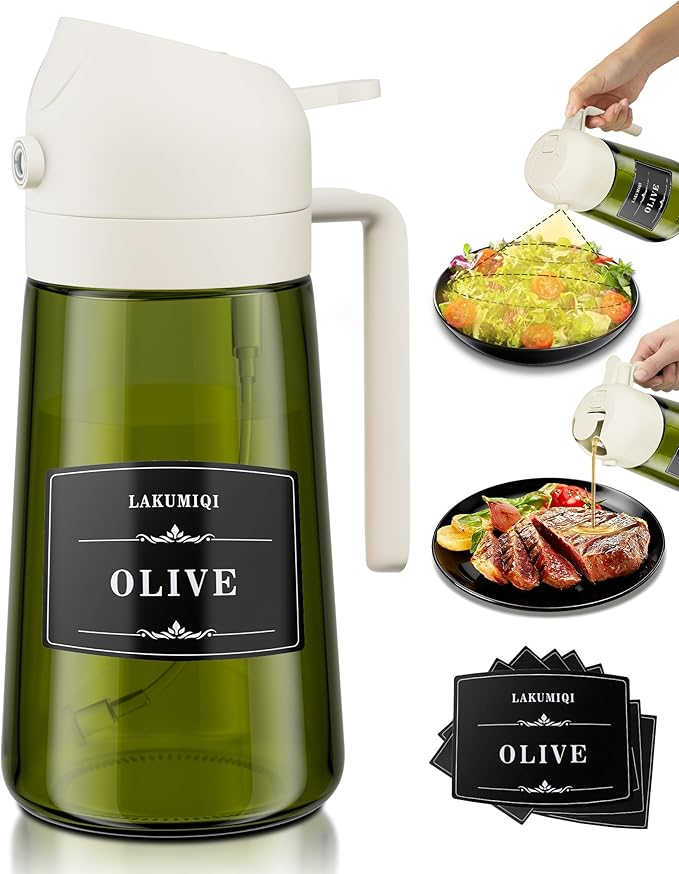 LAKUMIQI 2 in 1 Oil Sprayer for Cooking, 16oz Olive Oil Dispenser Bottle for by LAKUMIQI