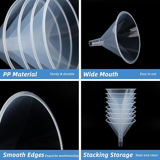 8 Pcs 6 Inch Wide Mouth Plastic Large Funnels, Easy and Smooth Content Transfer - Image 3