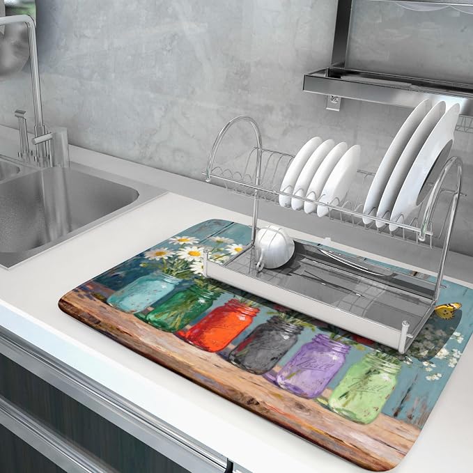 Dish Drying Mat for Kitchen Counter 18x24, Spring Summer Floral Decorative - Image 5