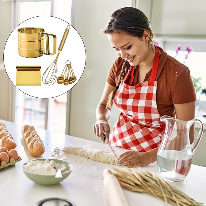 Gold Flour Sifter Baking Tool Set, findTop Stainless Steel 4-Piece Kit - Image 9