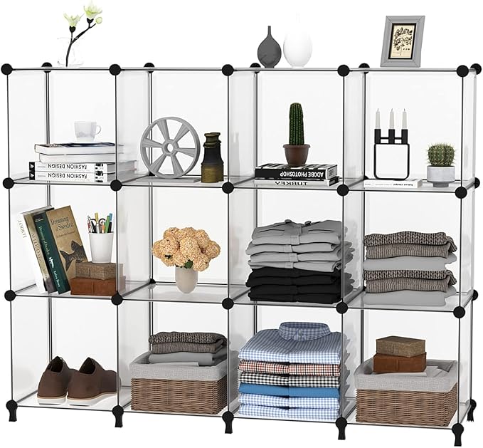 AWTATOS Cube Storage Organizer Storage 12 Cube Bookshelf DIY Plastic Closet - Image 7
