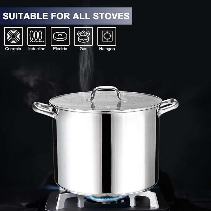 Stainless Steel Large Stock Pot, LIANYU 16 QT Heavy Duty Stockpot - Image 3