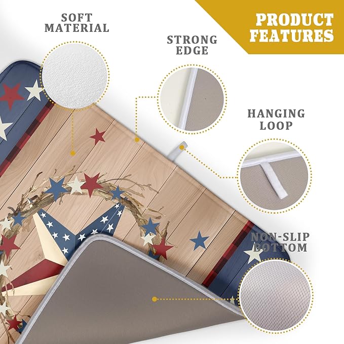 4th of July Dish Drying Mat for Kitchen Counter Patriotic Farmhouse Rustic - Image 4