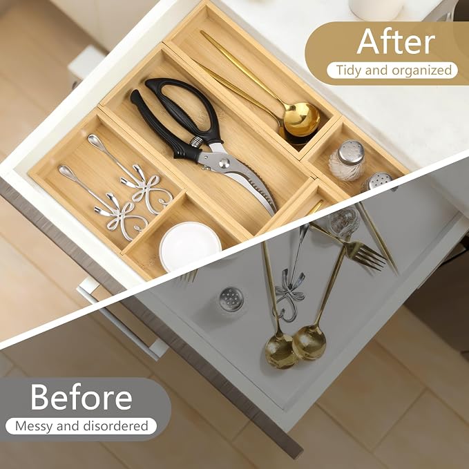 5 Pack Bamboo Drawer Organizer Set - Image 2