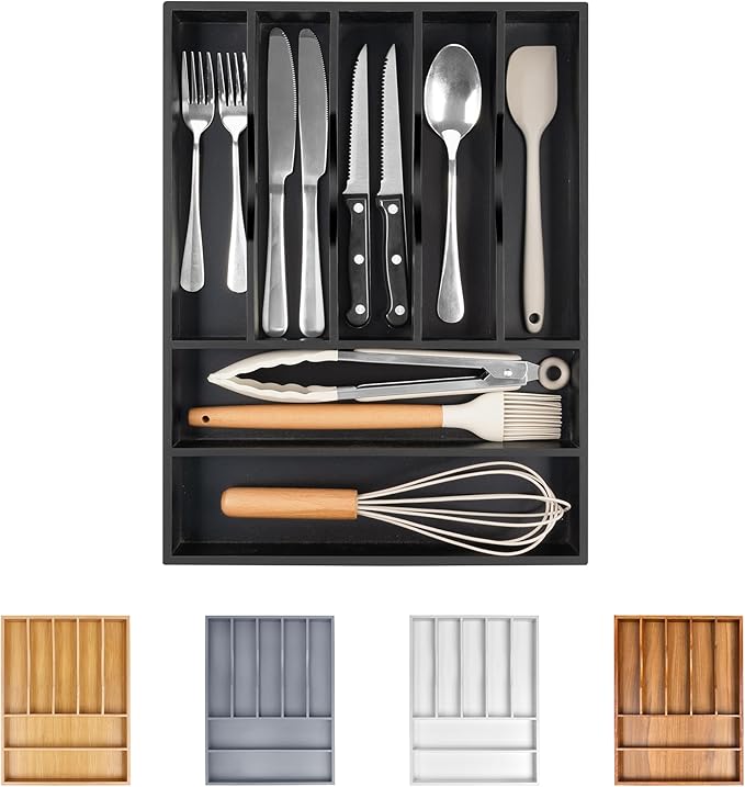 Bellsal Bamboo Silverware Drawer Organizer, Utensil Kitchen Drawer Organizer by Bellsal