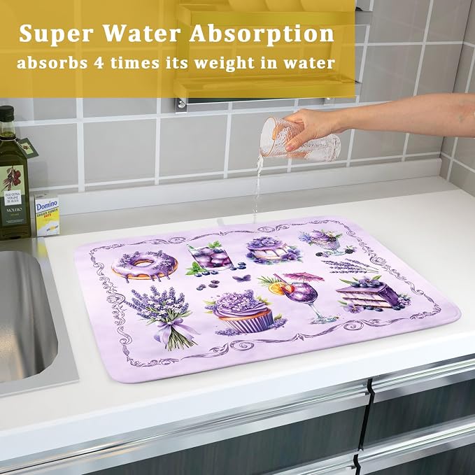Purple Coffee Matt for Counter Sweet Dish Drying Mats for Dessert Lover Large - Image 7