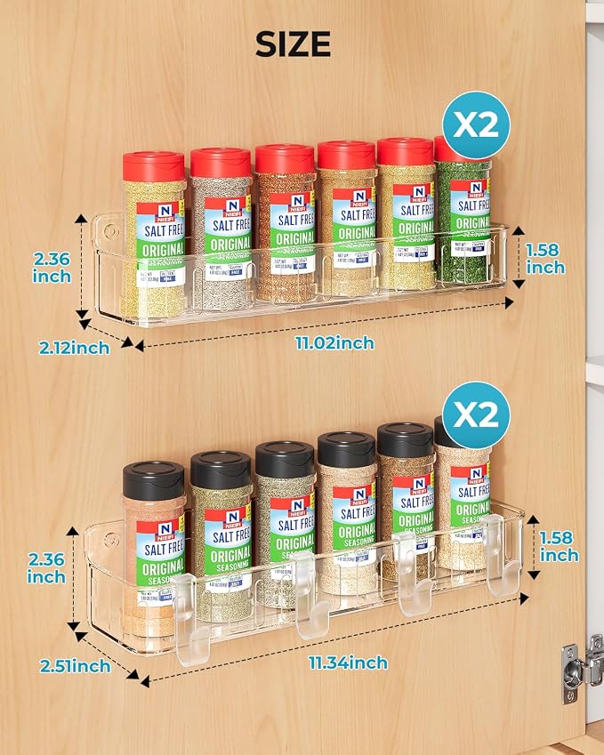 Nieifi Spice Rack Wall Mount, 4 Pack, Screw or Adhesive Installation, Spice - Image 2