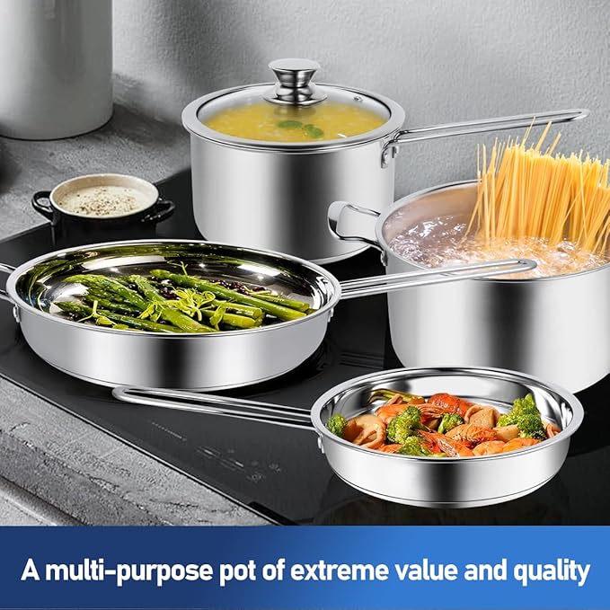 Aufranc 10-Piece Pots and Pans Set, Stainless Steel Cookware Set- Includes - Image 6