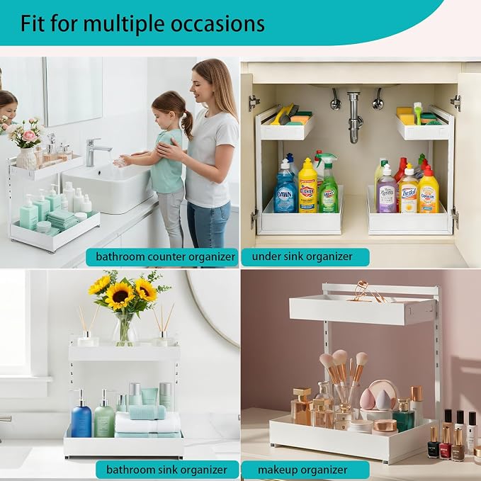 Under Sink Organizer, Bathroom Counter Organizer, 2 Packs 2-Tier Metal - Image 6