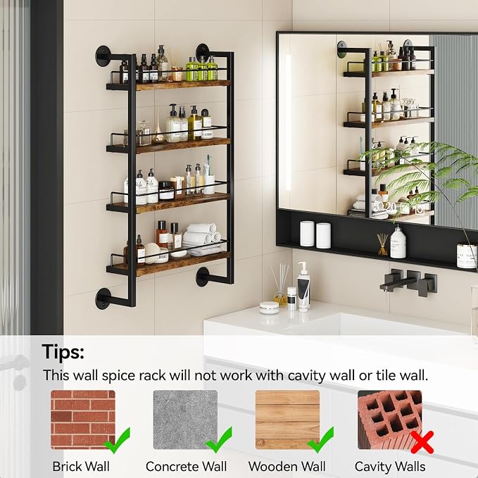 IBUYKE Spice Rack Wall Mount, 4 Tier Hanging Seasoning Organizer, Large Spice - Image 8