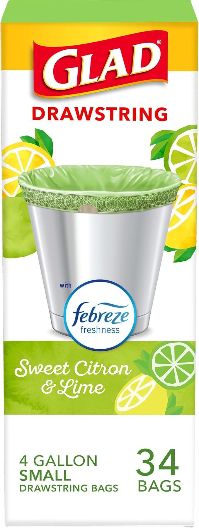 Glad Small Kitchen Drawstring Trash Bags, 4 Gallon, Febreze Sweet Citron & Lime by GladTrashFoodStorage
