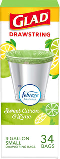 Glad Small Kitchen Drawstring Trash Bags, 4 Gallon, Febreze Sweet Citron & Lime by GladTrashFoodStorage