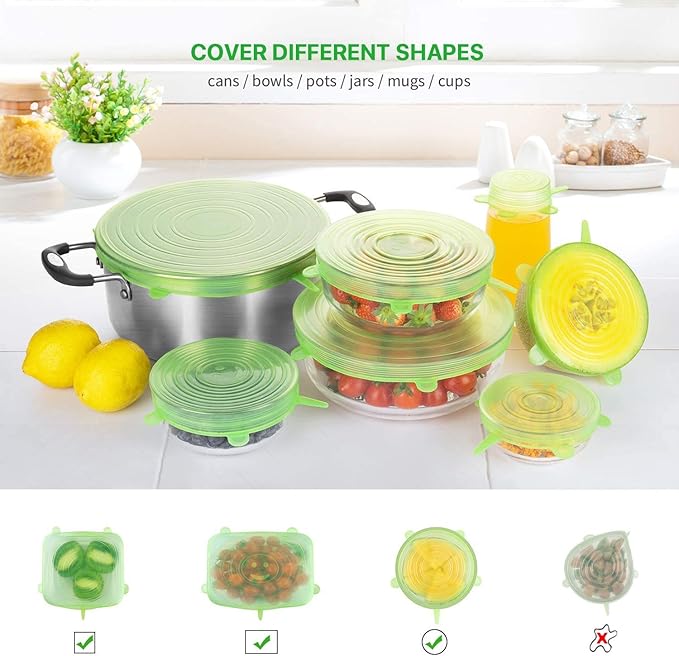 Silicone Stretch Lids for Food Storage in Fridge, 12 Pack Silicone Lids - Image 6