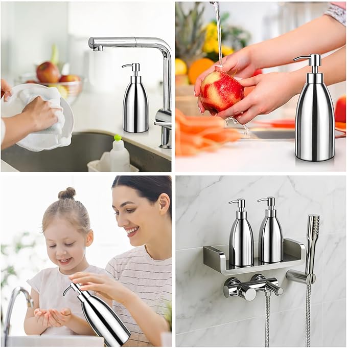 304 Stainless Steel Soap Dispenser 16oz Rust-Proof Liquid Soap Pump Bottle - Image 6