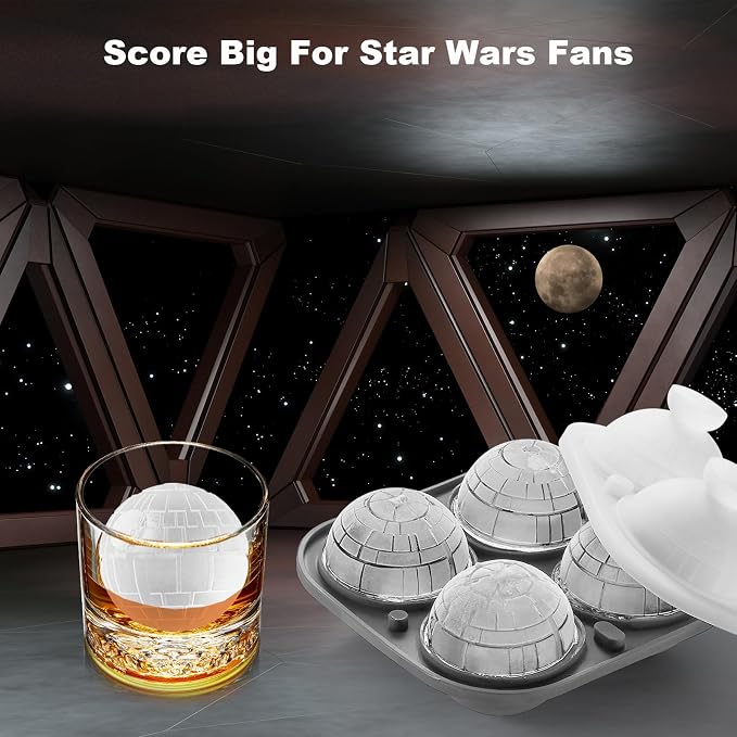 Nax Caki 3D Death Star Ice Cube Molds, Large Silicone Fun Shapes Bourbon Gifts - Image 5